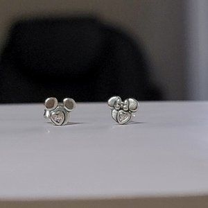Silver Mickey and Minnie Mouse Earrings, S925